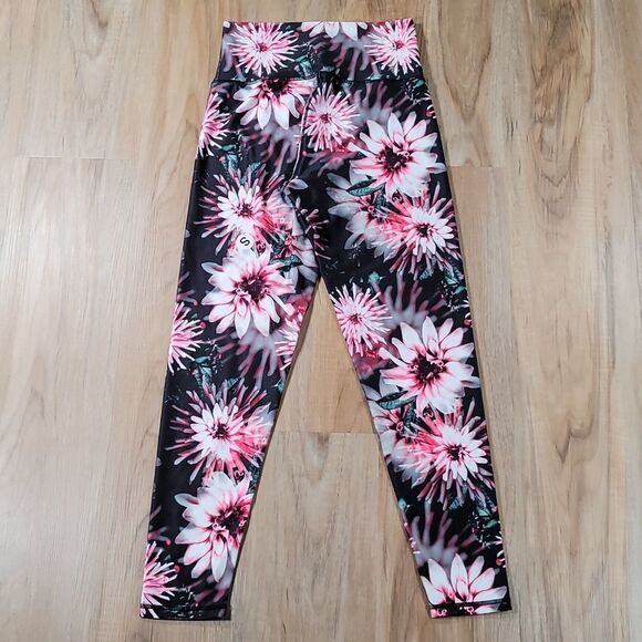 🔺️Kyodan Hot Pink & Black Floral High Waist Athletic Pants Small - Picture 4 of 7